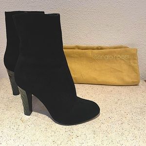 Sergio Rossi Black Suede Sock Boots as new. Stunning sculpted designer heels!